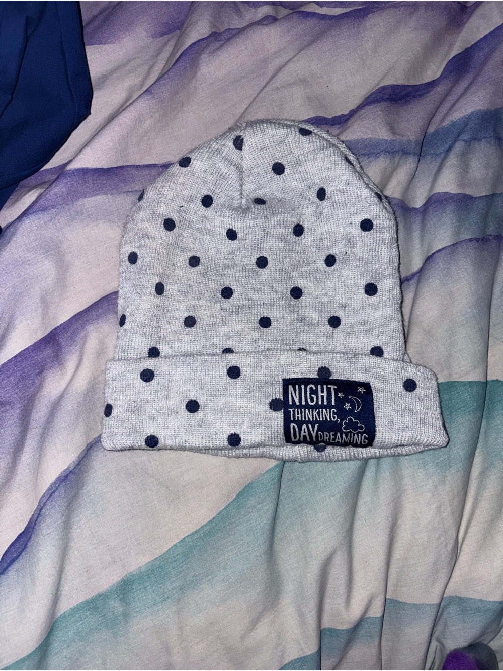 Claire's Grey Polka Dot Kids Beanie with Navy Patch